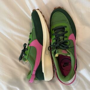 Nike Women's Green and Pink Waffle Debut Retro Sneakers